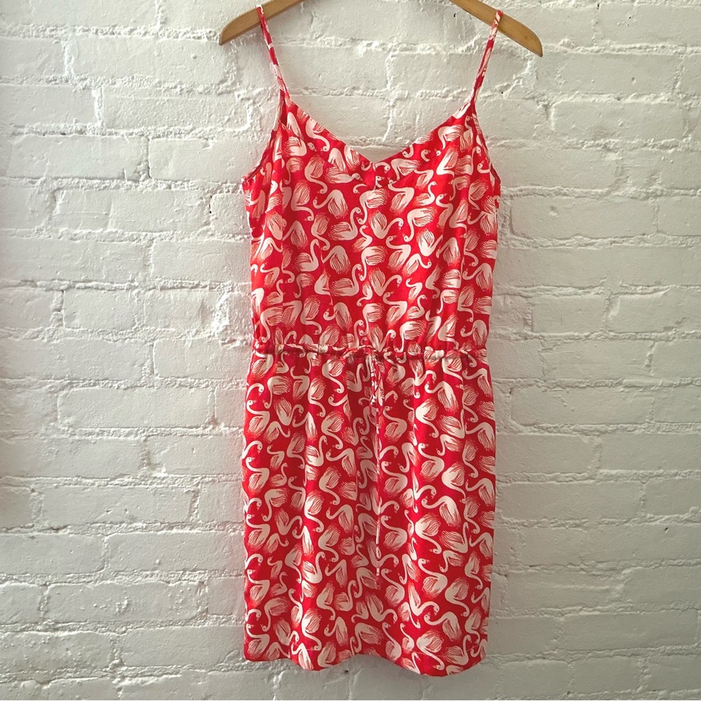 Anthropologie Porridge Summer Dress Swan Print Drawstring Waist Beachy Boho